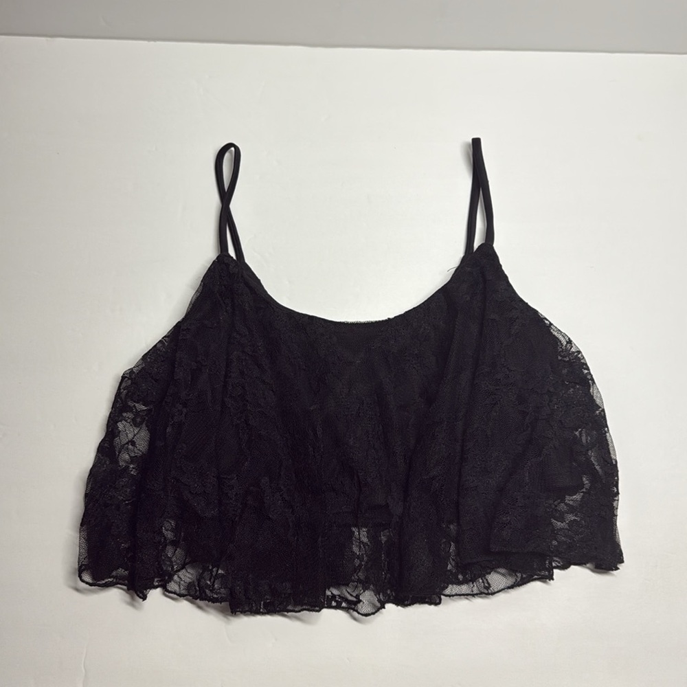 Black Lace Ruffle Mini Crop Top - Picture 5 of 8